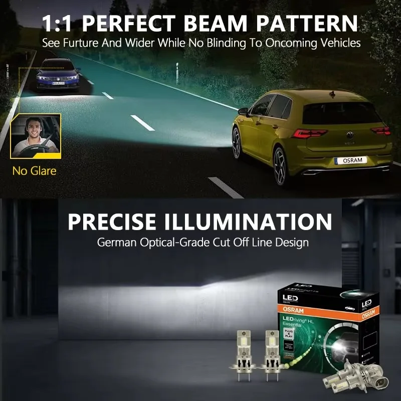 OSRAM LED H7 H11 H8 H9 H10 H16 H18 HB3 HB4 HIR1 HIR2 Essential Headlight Plug & Play 6000K Cool White Hi/Lo Beam Original Bulbs