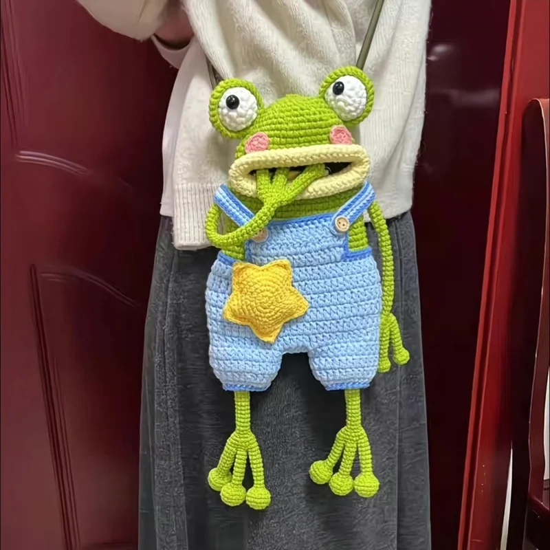 

In-Stock Woolen Crochet Big Mouth Phone Bag Hand-Woven Diy Material Bag, Homemade Cute Crossbody Bag Parent-Child Bag Gift