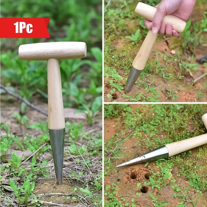 Handsaug-Dibbler mit Holzgriff zum Aussaat von Samen, Umpflanzen von Pflanzen, Pflanzbirnen, Graben, Gartenarbeit, Garten, Locher-Werkzeug – Detail 6