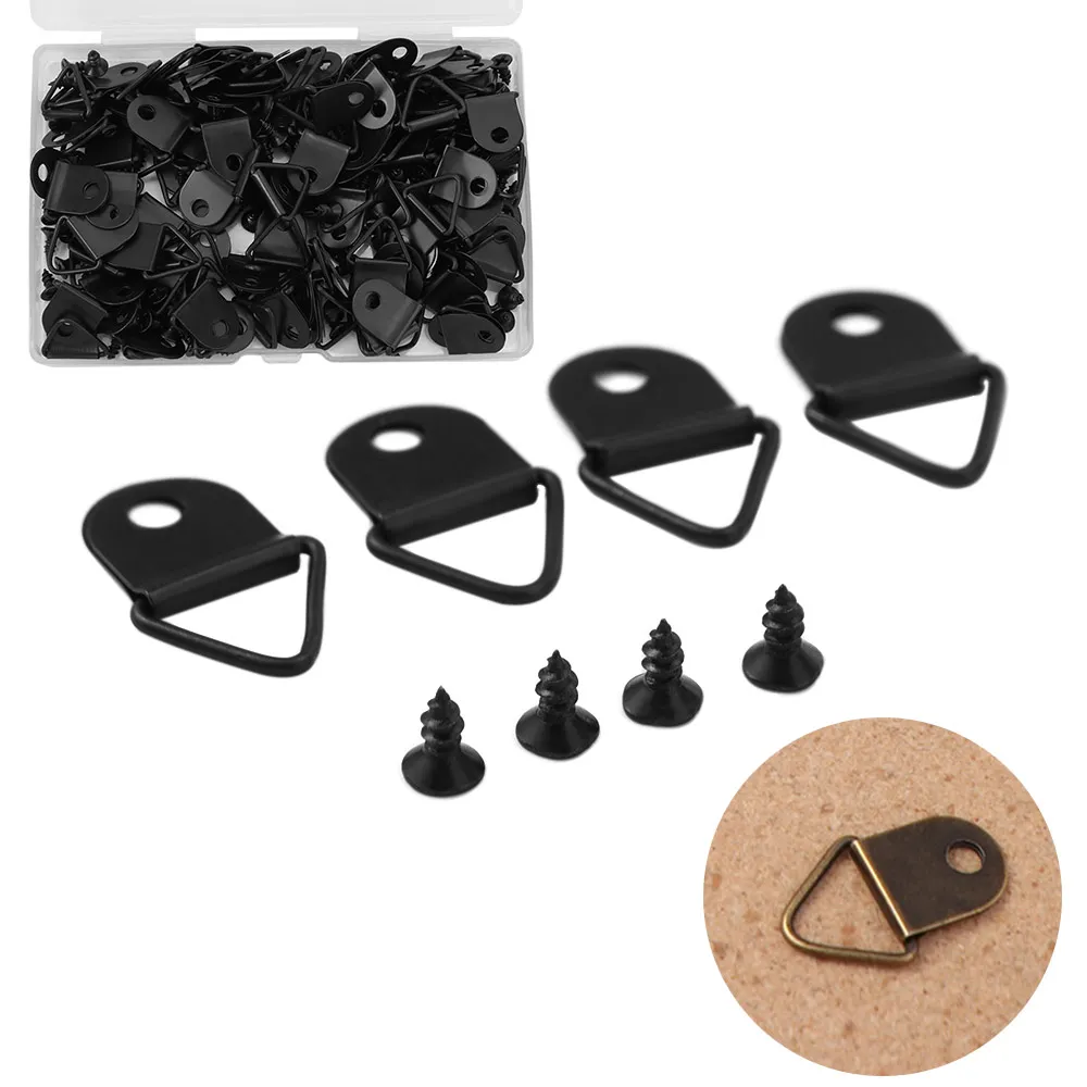 100Pcs Iron Triangle Hanging Ring Single Hole with Screws D-Shaped Ring Four Colors Mini Hanging buckle Clock Mounting