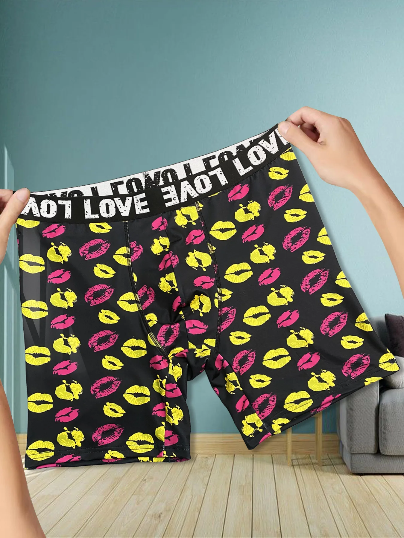 Fashion Boxer Shorts Panties Men Red Lips Kisses Prints Rock Underwear Breathable Underpants for Male Plus Size