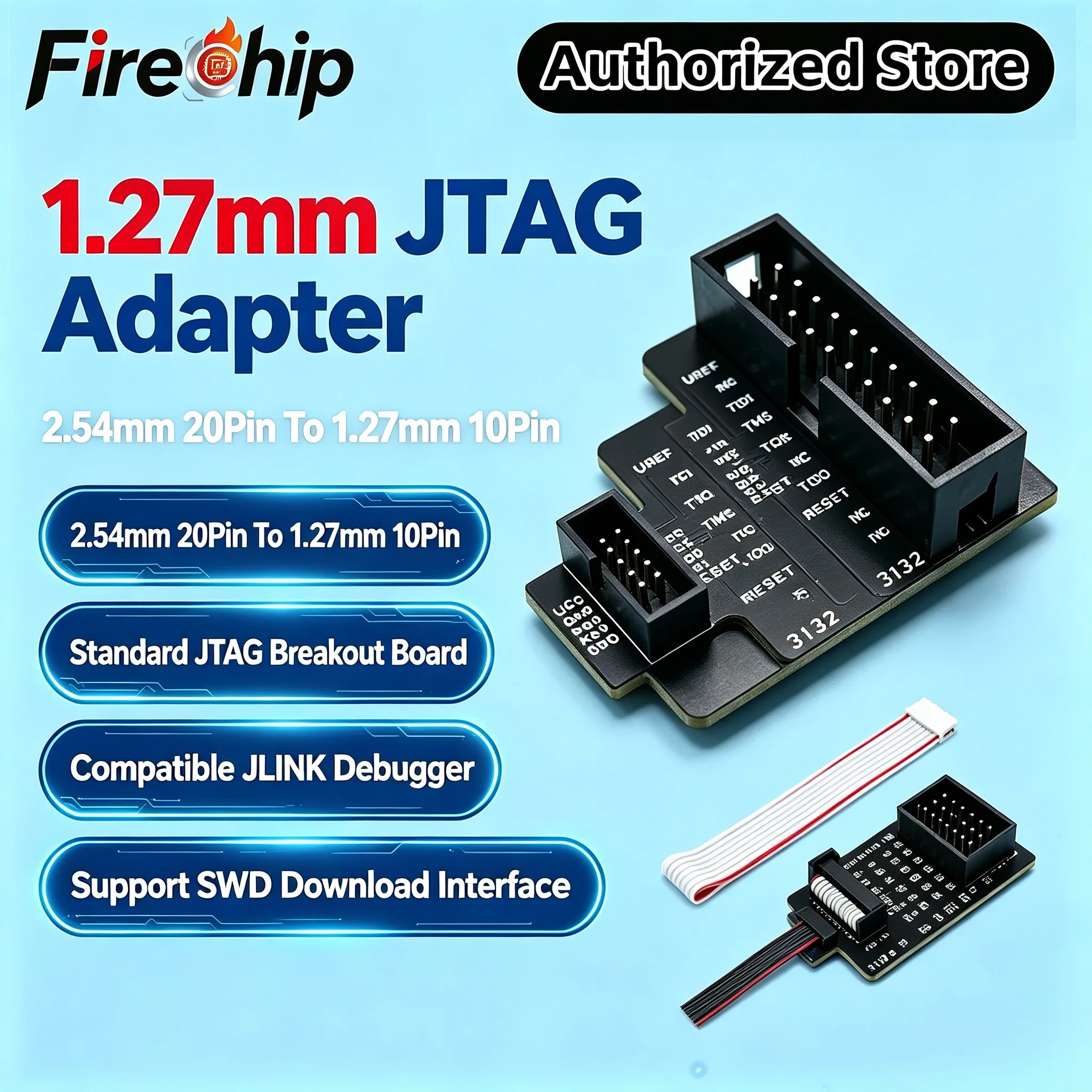 FireChip 1.27mm JTAG Adapter Board, Convert 2.54mm 20Pin to 1.27mm 10Pin,Compatible with JLINK & SWD Debug Interface