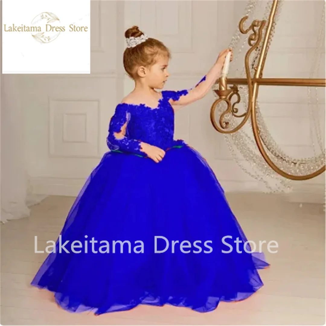 New Red Fluffy maniche lunghe Flower Girls Dresses Beautiful damigella d'onore Birthday Gown Lace Bow Prom Party Dresses