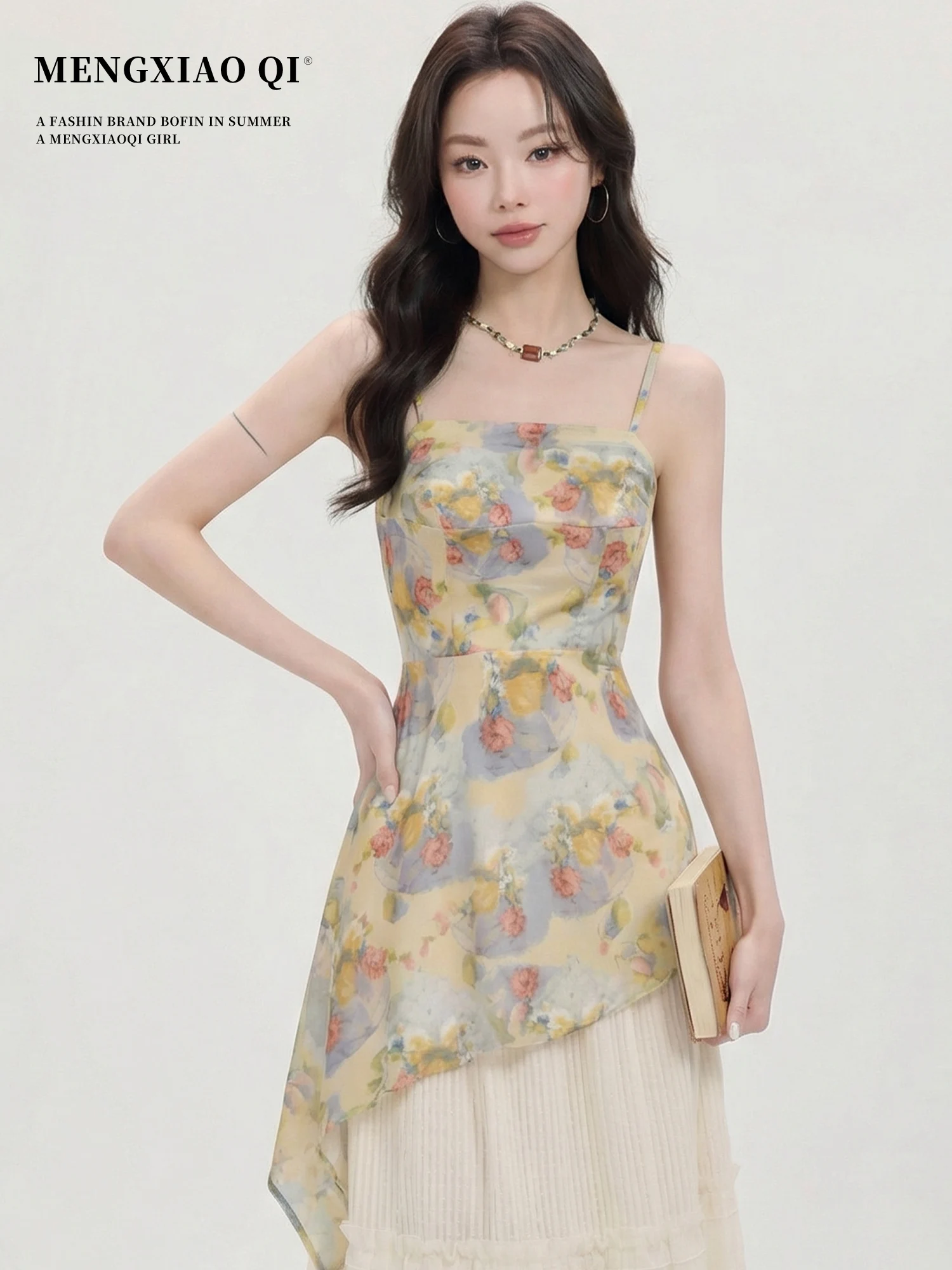 

Женский укороченный топ Meng Xiaoqi с цветочным принтом и регулируемой талией, новинка лета 2026, уникальный дизайн, утягивающий эффект, для ношения под одеждой