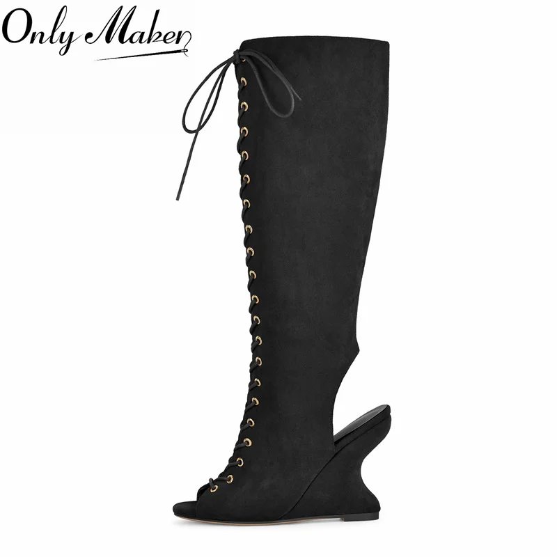 

Женские сандалии-ботинки Onlymaker с открытым носком на танкетке, на высоком каблуке, со шнуровкой, с ремешком на пятке, для клуба и вечеринок