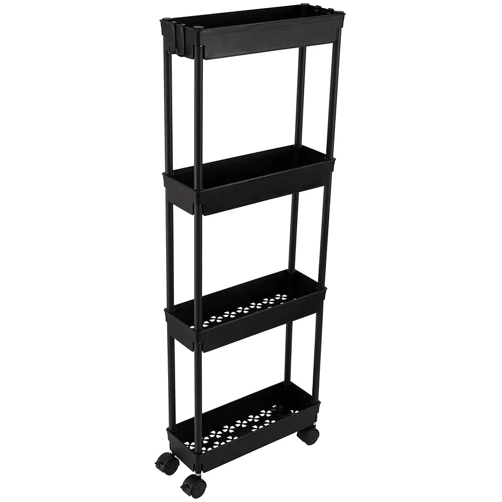

4 Tier Slim Storage Cart,Rolling Storage Cart,Narrow Shelf,Bathroom Rack,Mobile Shelving Unit Organizer For Kitchen, Bathroom,