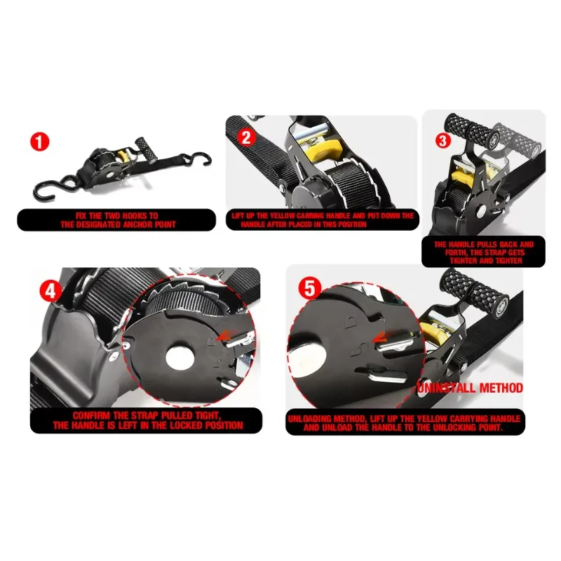 Heavy Duty Automatic Retractable Ratchet Cable Ties for All Terrain Vehicles, Boats, Fixed Cargo