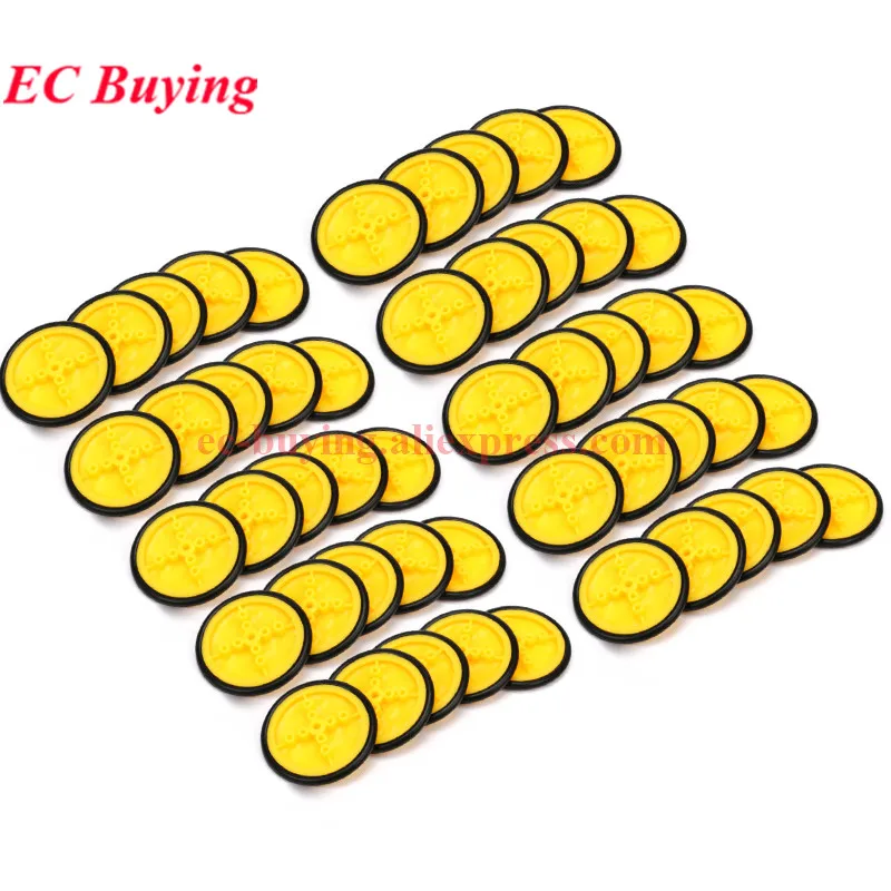 2-50Pcs Intelligent Small Smart Car Yellow Wheel Tire Chassis 40mm Plastic Robot Chassis Rubber Wheel for Toy car tires DC Motor