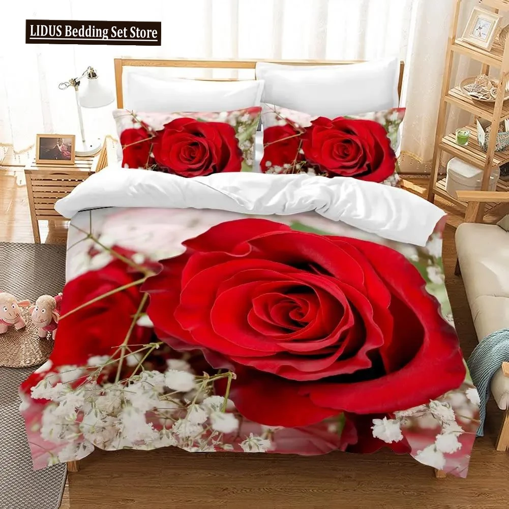 

Rose Flower Duvet Cover Set Twin Queen King Microfibre Bedding Set For Valentine's Day Mother's Day Daily Polyester Quilt Cover