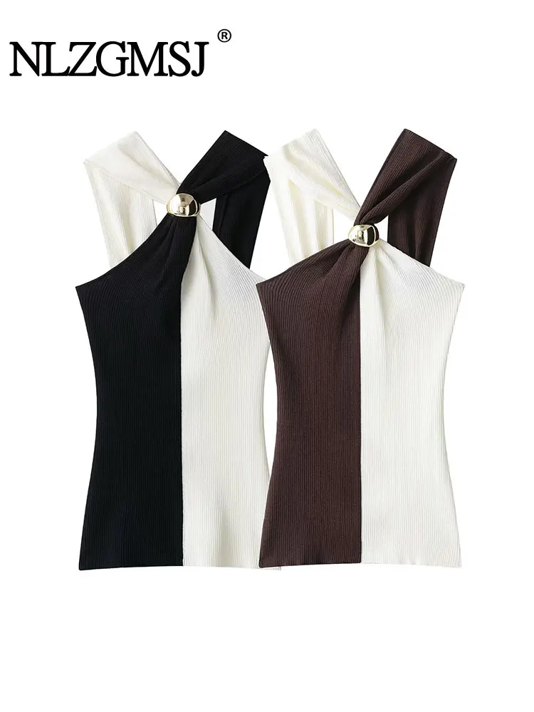 

NLZGSMJ Sexy Chic Women Halter Tops Solid Backless Sleeveless Vest New Fashion Autumn Holiday Tops