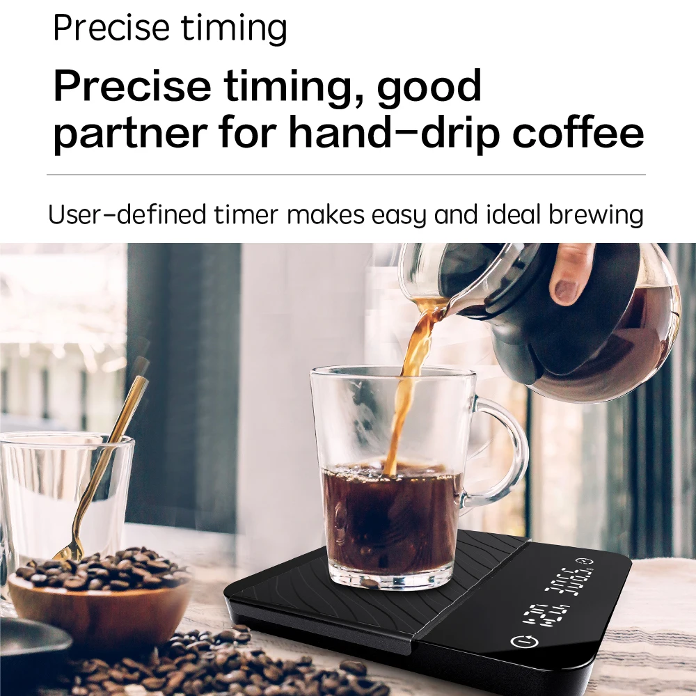 2Kg 0.1G สมาร์ทกาแฟหยดขนาด Timer Pour Coffee Electronic Kitchen Scale คู่จอแสดงผล USB ชาร์จ