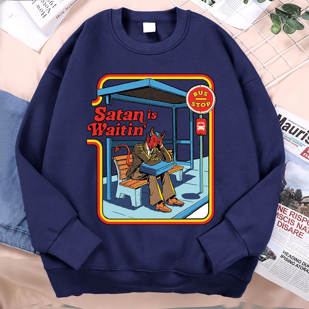 Satan Is Waitin Bus Comics Printing Hoodies Men Women Fashion Streetwear Oversize Pullover Casual Loose Clothes Harajuku Hoody