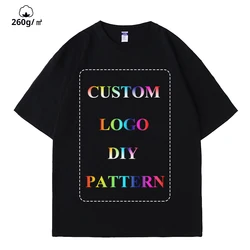 260gsm 100% Cotton T-shirt Men Women Custom Logo Pattern Asian Oversized Loose Casual Short Sleeve Tees DIY Gifts Men's Clothing