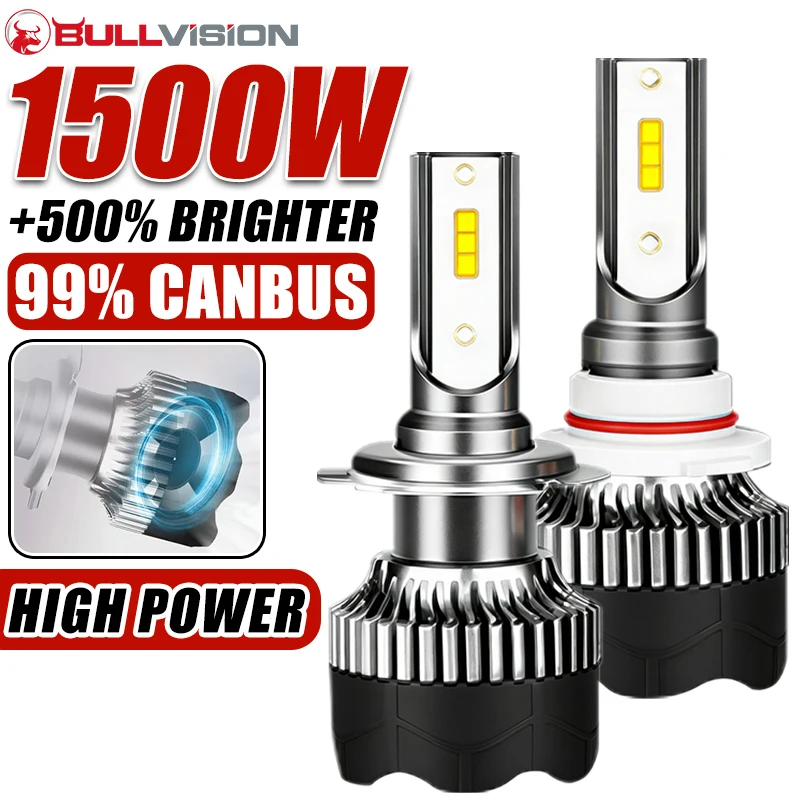 Bulvision H4 LED Headlight 5000000LM 1500W LED H7 H1 H11 H8 H9 9005 9006 HB3 HB4 4300K 6500K 8000K PTF Ice Bulb Auto Fog Lights