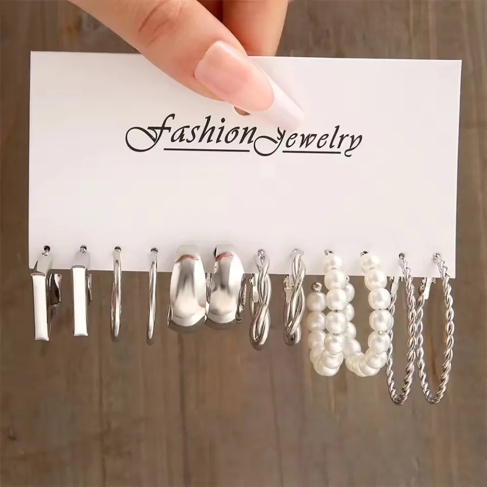 

6 Pairs Classic Fashion C Shape Small Round Hoop Earrings Stainless Steel Ear Wire Hooks Circle Earring Fashion Jewelry