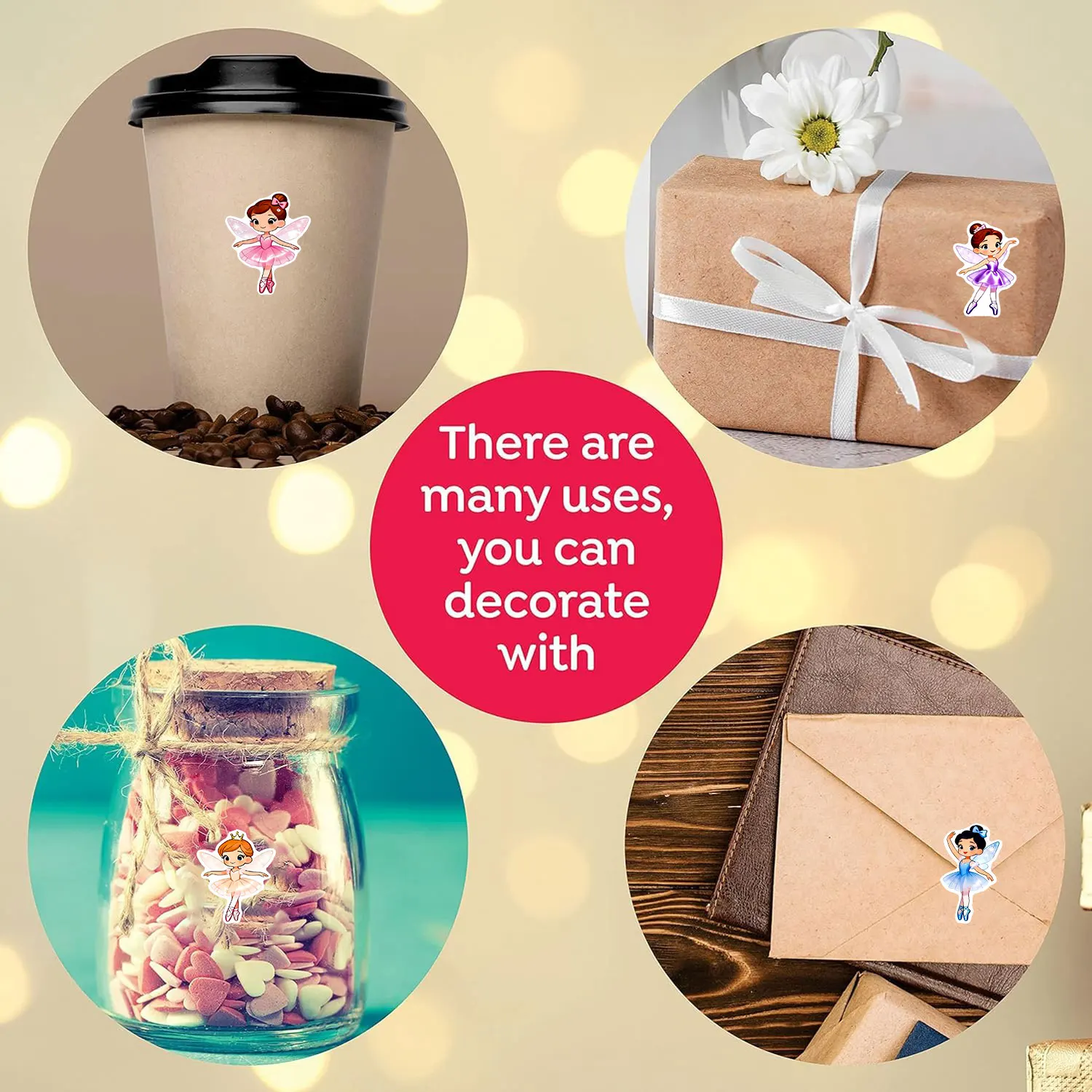 500Pcs Cartoon Pretty Ballet Princess Stickers Roll 2.5cm/1'' 10 Unique Designs Party Favors Art Decals Stationery Labels