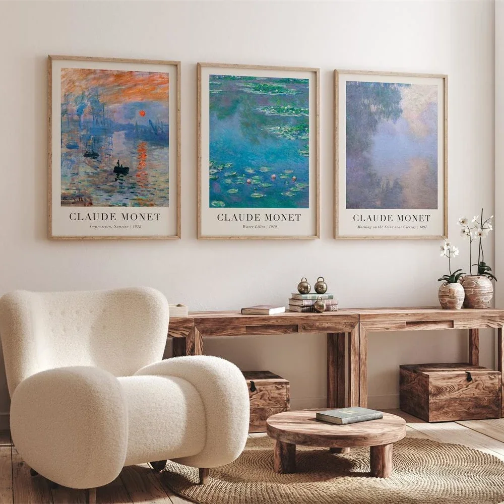 Famous Water Lily Sunrise Poster Monet oil Painting Reproduction Print Artworks Vintage Landscape Canvas Picture for Home Decor