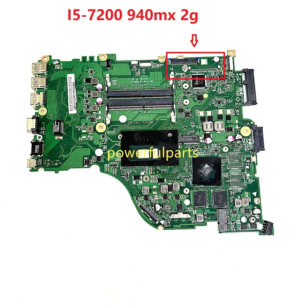 For Acer Aspire E5-575 F5-573 E5-575G F5-573G Motherboard DAZAAMB16E0 NBVET11008  i5-7200u CPU 940MX 2G Graphic Working OK