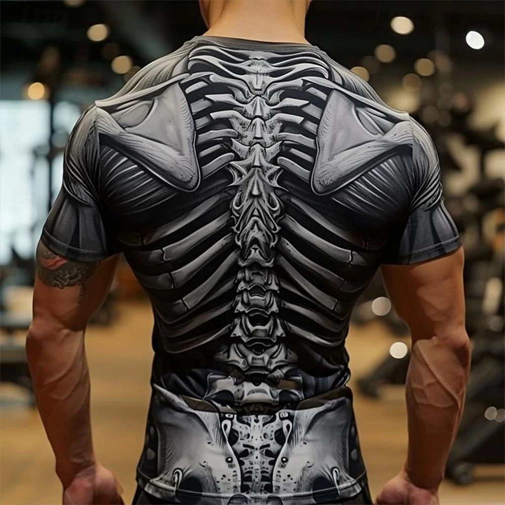 Men\'s T-Shirt Novelty Muscles Print Casual Short Sleeve Quick Drying Sportswear Tops Oversized Clothes Summer Sports T-Shirts