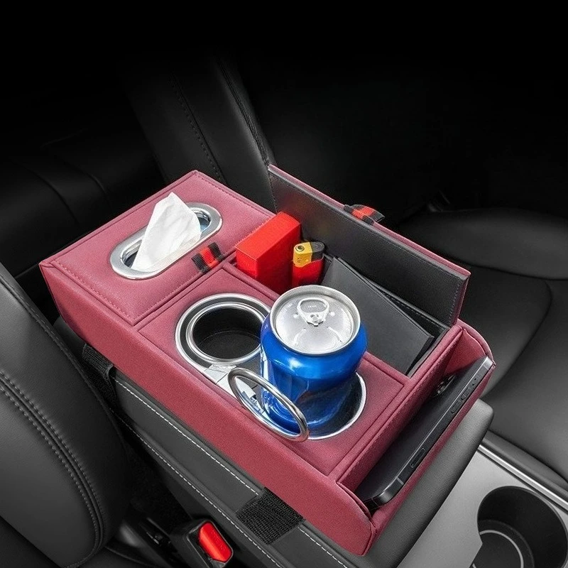 NEW1 Car Armrest Box Organizer Premium Sense with Tissue Holder Cup Holder Cell Phone Storage Center Armrest Booster Pad