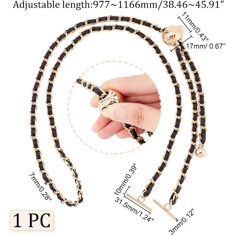 1pc Adjustable Purse Chain Strap 45.9 Inch PU Leather Shoulder Strap Replacement Thin Metal Crossbody Bag Chain with T-Bar Clasp