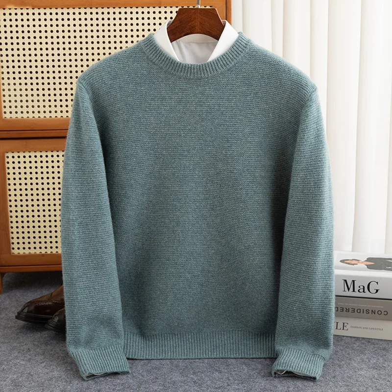 2023 Autumn Winter New Business Men's Knitwear Pure Woolen Sweater Round Neck Premium Comfortable Thread Bottom Leisure Pullover