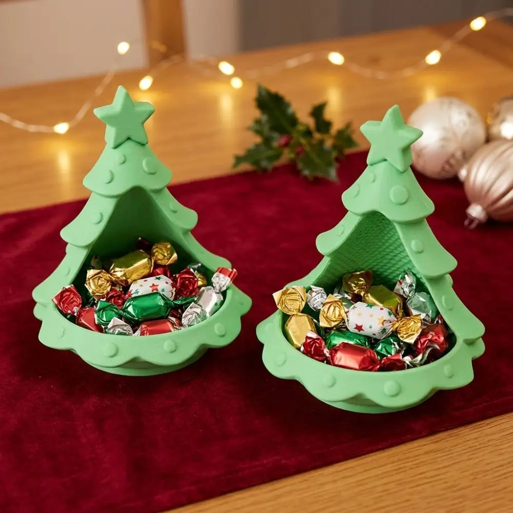 3D Printed Christmas Tree Storage Tray Star Top Accent Plastic Tree Shape Tealight Holder Hollow out Decorative
