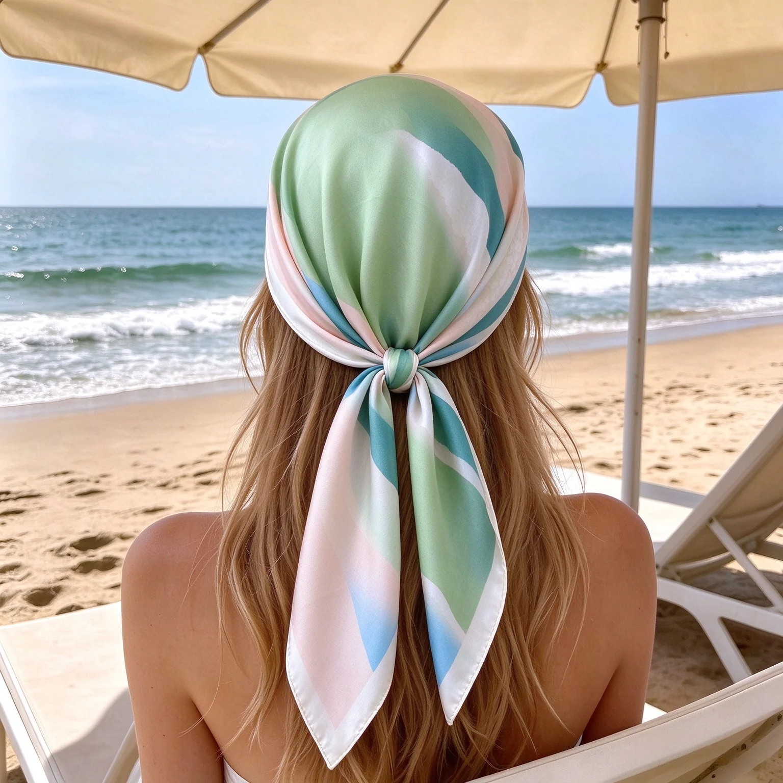 2026 New Color Block Print Square Scarf Fashion Soft Satin Bandana for Women Festival Vacation Neck Hair Headband Accessory