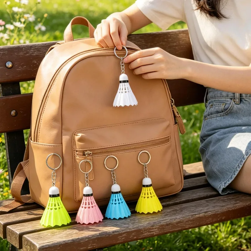 PVC Badminton Shuttlecock Keychain 3D Realistic Sports Pendant Key Rings with Metal Lobster Clasp for Backpack Bag Luggage Gift