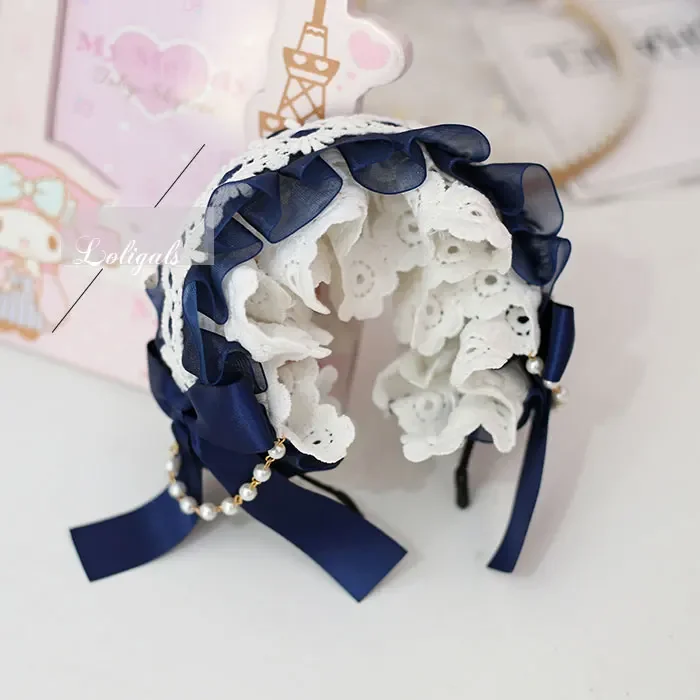 Japanese Mori Girl Lolita Hairband Sweet Lace Headdress with Detachable Chain