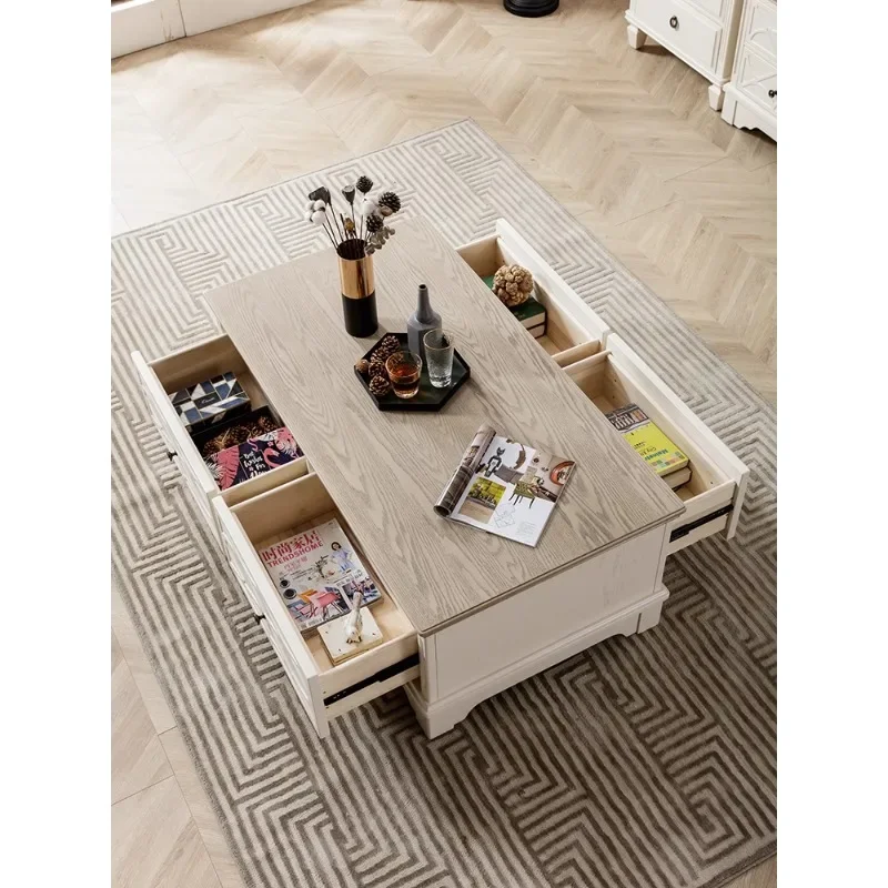 American solid wood carving flower coffee table TV cabinet combination light French cream holiday Suitable for indoor use