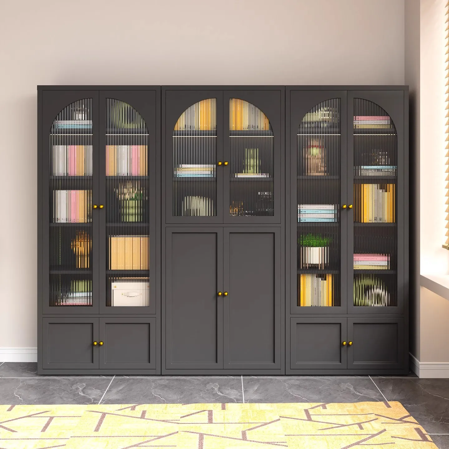 Cream wind wrought iron bookcase, living room locker, simple dopamine locker, floor cabinet, integrated bookshelf