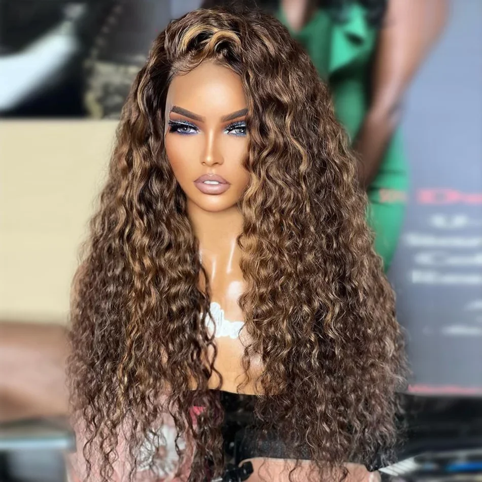 Soft 26 inch 180% Density Long Highlight Blonde Brown Kinky Curly Lace Front Wig For Black Women Baby hair Glueless Preplucked