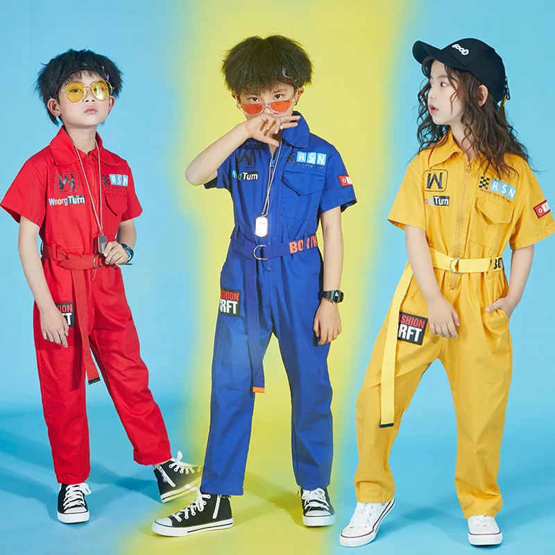 

Kids Street Dance Solid Overalls Rompers Boys Hip Hop Bodysuit Girls Cargo Pants Workwear Jumpsuit Clothes Children Streetwear