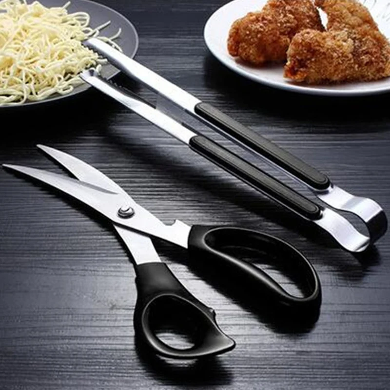 Thickened Stainless Steel Kitchen Knives, Curved Handle, Korean Barbecue, Steak, Cutting Meat, Chicken Scissors Set