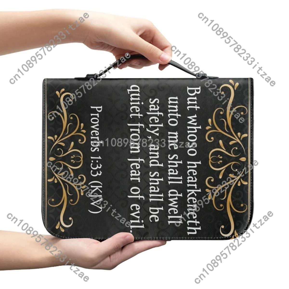 حقيبة يد جلدية للنساء من نزاعة الكتاب المقدس وطباعة أكياس تخزين الكتاب المقدس بمقبض بسحاب حقيبة حمل الكتاب المقدس المحمولة Paquete Biyblico