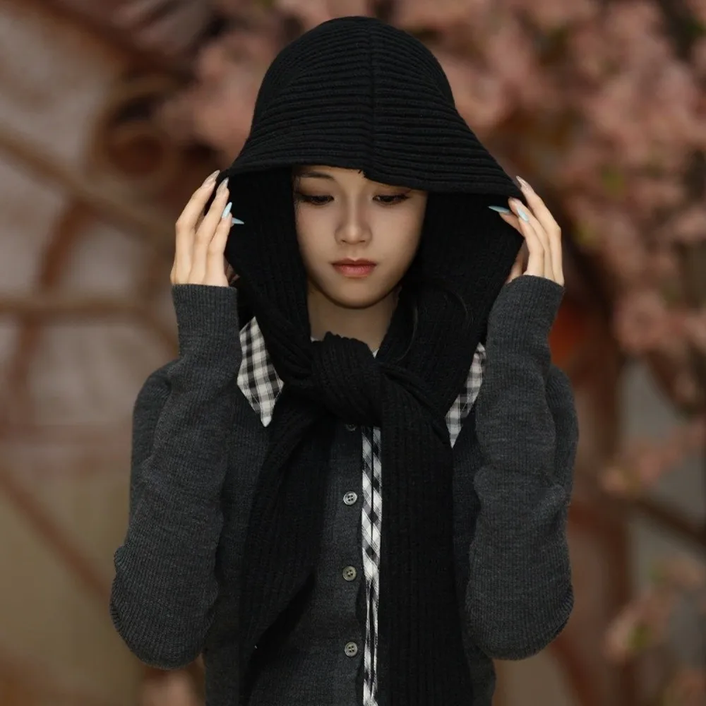 Warm Pullover Hat Knitted Hat Ear Protection Hat Beanie Hat Hooded Scarf Winter Cap Thickened Knit Scarf Outdoor