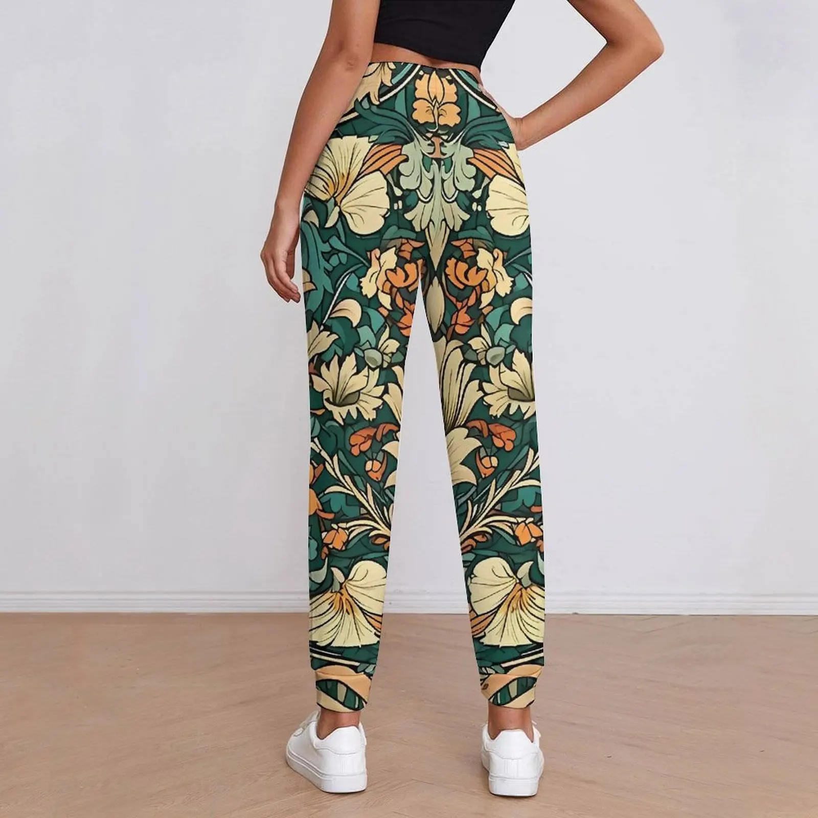 Art Nouveau Jogger Pants Autumn Floral Print Vintage Joggers Female Korean Fashion Custom Trousers Big Size 2XL