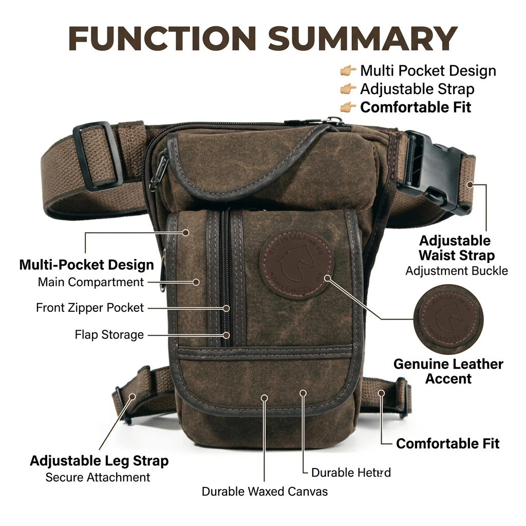 Motorcycle Drop Leg Bag Men Canvas Waist Bag Multi Pocket Riding Fanny Pack Outdoor Travel Hip Bag Cycling Thigh Bag