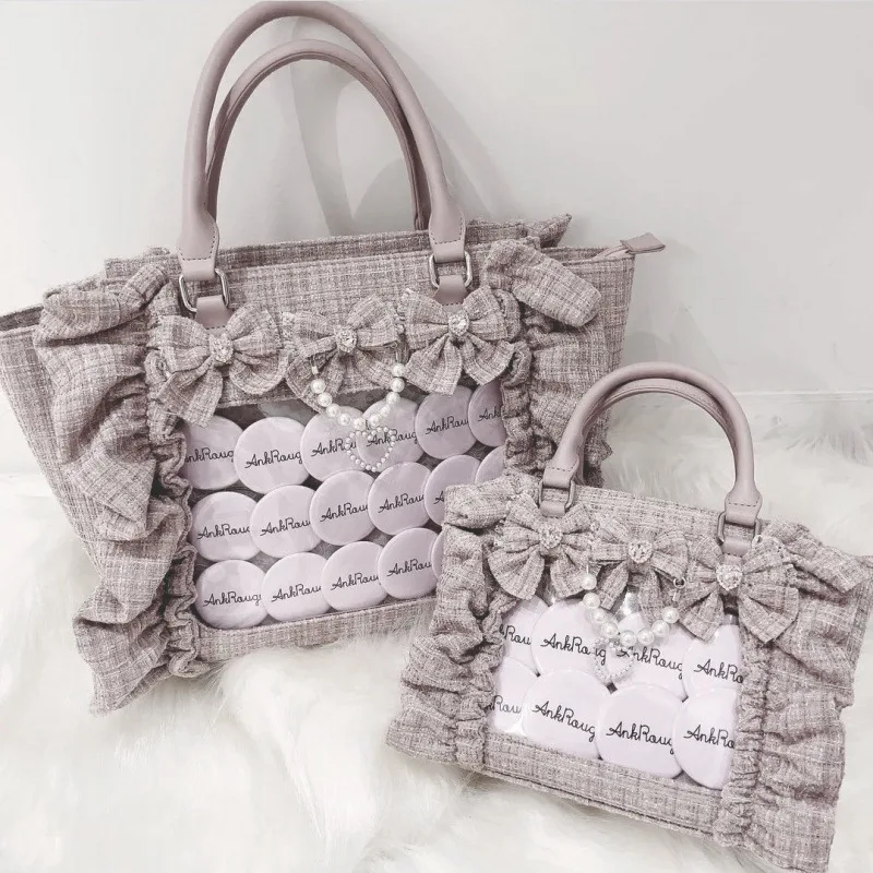 

Japanese Sle Lace Trim Handbag Crossbody Bag with mmet Embelliment And Pleated s Faionable Everyday Tote