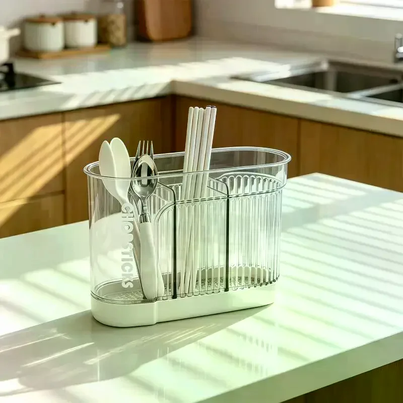 20x10x13.8cm Plastic Wall Mount Utensil Holder With Drain Board For Chopsticks Forks Spoons Modern Kitchen Organization