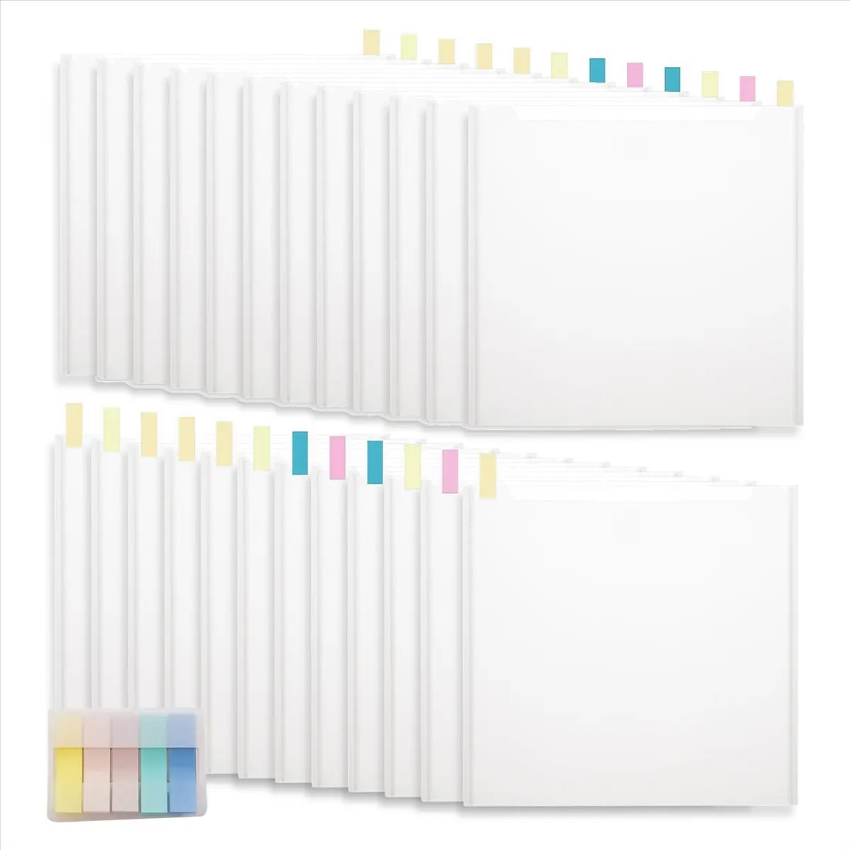 HITL 24PCS Scrapbook Paper Storage Organizer, 12X13 Inch Clear Scrapbook Paper Organizer with 100PCS Sticky Index Tabs