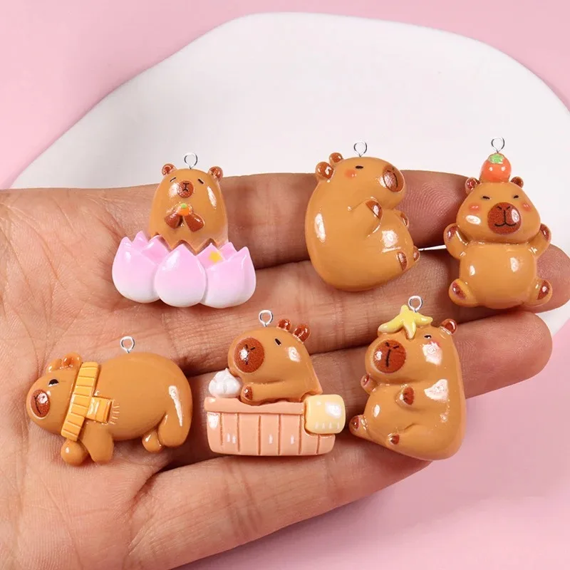 10pcs Cartoon Animals Capybara Resin Floating Charms Kawaii Pendant Flatback for Jewelry Making DIY Earrings Keychain