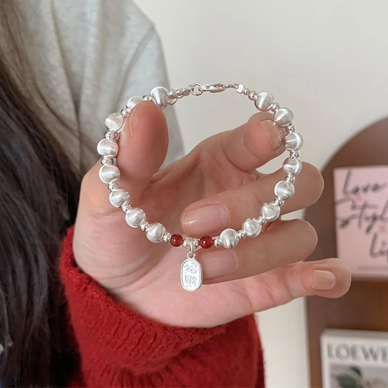 

Silver Bracelet Good Wish Wealth Matte Beads Red Agate Green Jade Elegant For Woman Girl Fashion Jewelry Gift Dropship Wholesale