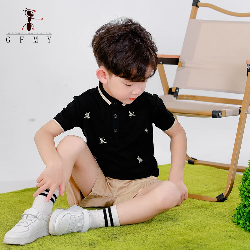 GFMY Kids Clothes Boys Polo Shirt Embroidery Short Sleeve T-shirt Turn-down Collar 4T-16T Summer Thin Cotton Children\'s Tops