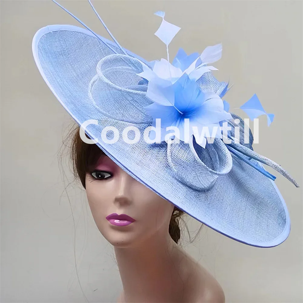 Women Kentucky Derby Big Fascinator Hat Feather Royal Ascot Large Hat Fascinator Party Wedding Headpiece Flower Church Chapeau