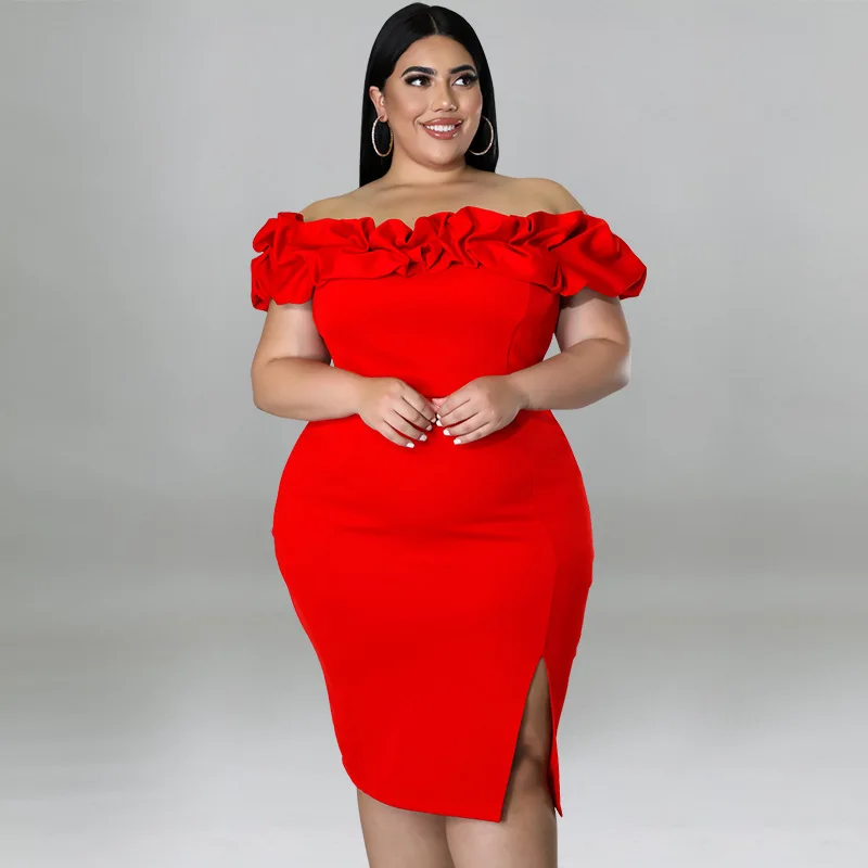 

Plus Size Ruffle Party Dress Female Off Shoulder Cloth Luxury Dinner Evening Mini Outfit 2023 Summer Elegant Pretty Women Dress