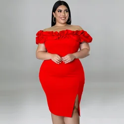 Vestido de fiesta con volantes de talla grande para mujer, ropa de lujo con hombros descubiertos, minitraje de noche, elegante y bonito, verano 2023