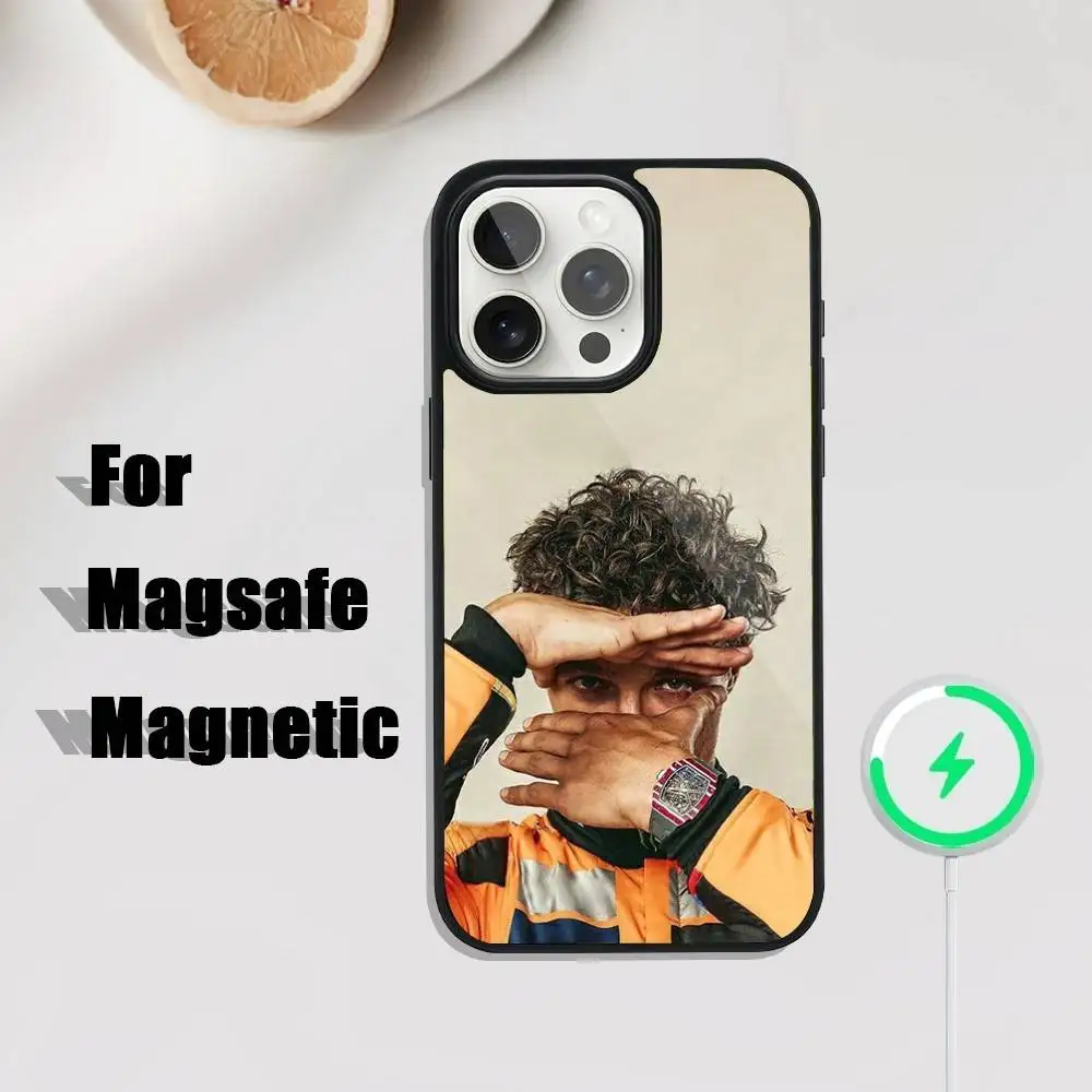 Formula L-Lando-Norris-s telefoonhoesje iPhone 17,16,15,14,13,12,11,Pro,Max,Plus,Mini,SE4,E Magnetisch Magsafe Draadloos opladen