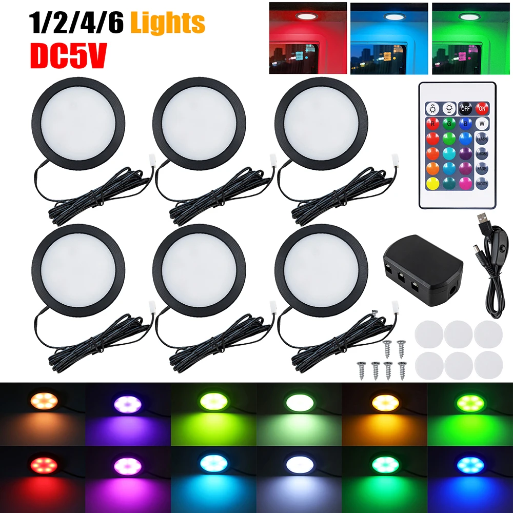 1/2/4/6 Lamp RGB LED Under Cabinet Light 5V USB Power 24Key Remote Control Switch Kit for Kitchen Display Case Home Bar Lights